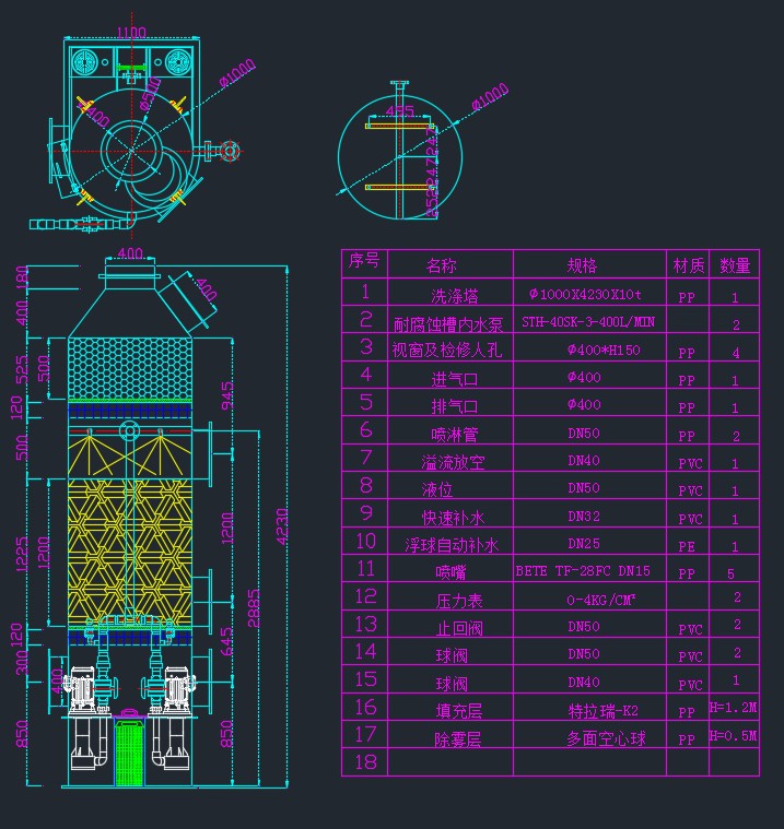 泛普環保噴淋塔CAD圖